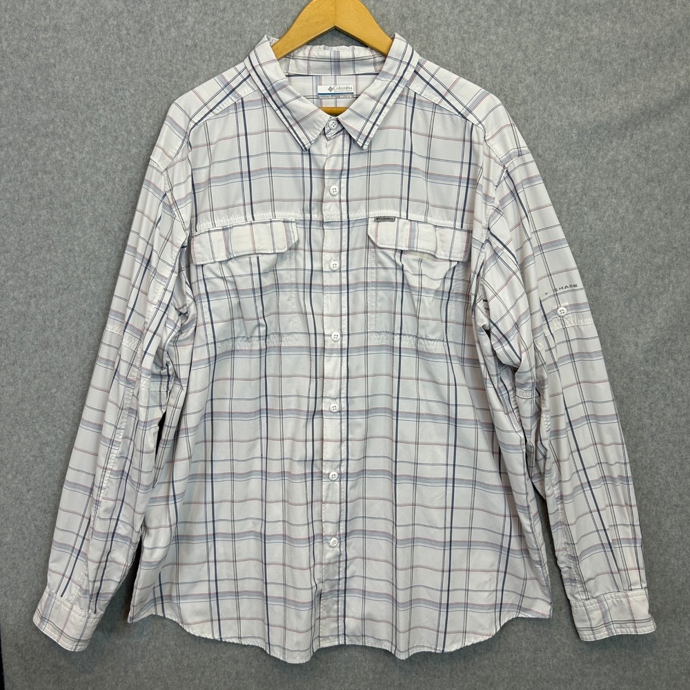 Columbia Fishing Shirt White Plaid OmniShade Long Sleeve Gorpcore Hiking Men XXL
